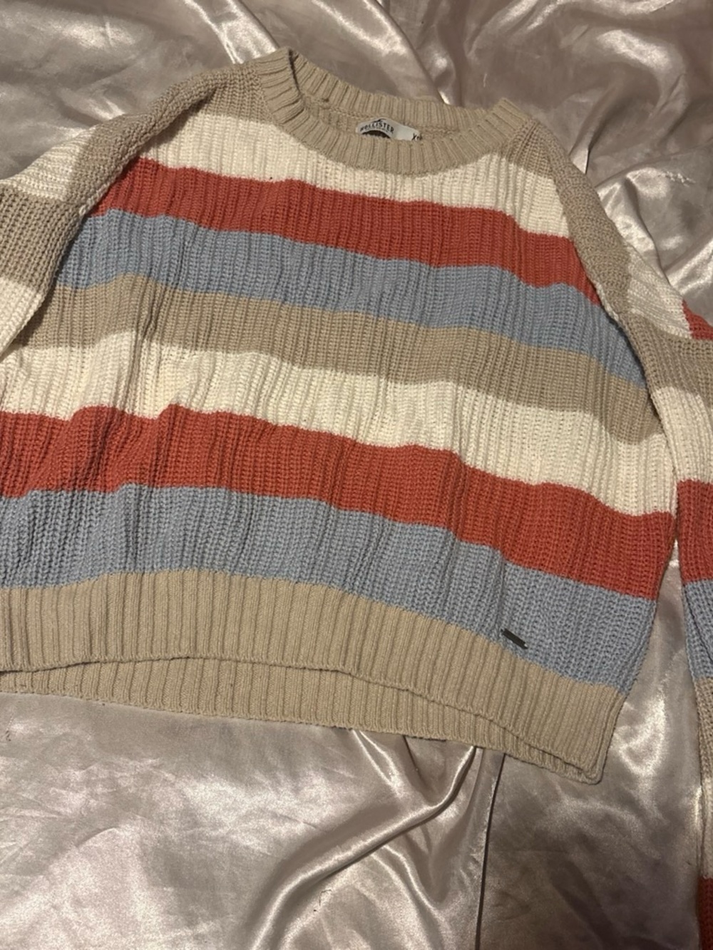 Hollister Striped Crewneck Sweater in Beige, Rust & Light Blue